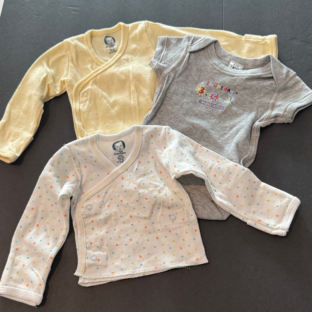 Gerber Yellow, Gray, and White Baby Tops Set